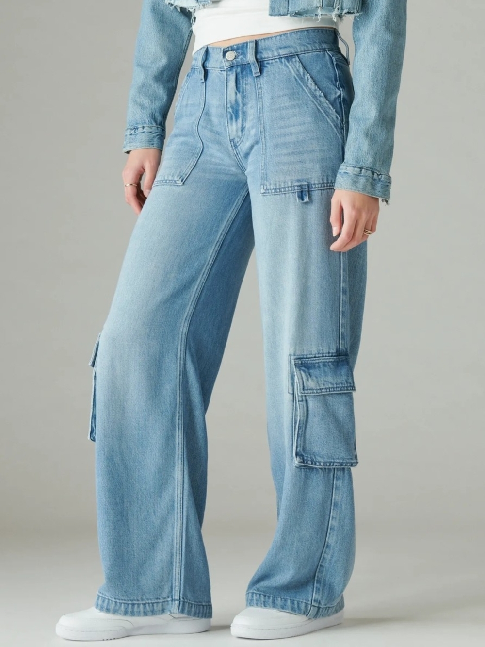 Lucky Brand Cargo Palazzo Baggy Wide Leg Jeans Light Wash Women's Size 14/32 NEW